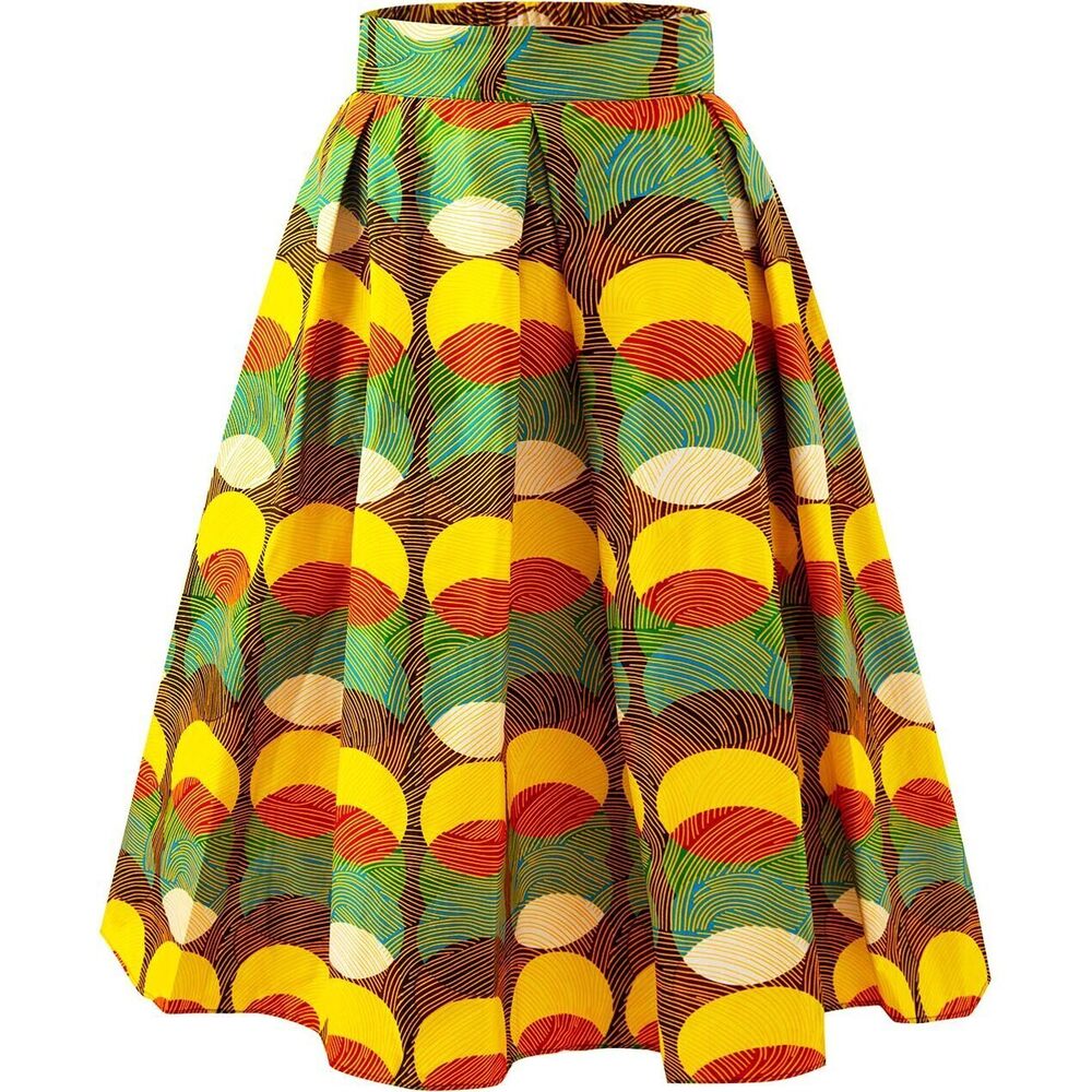 1155 Afriacn High Waist Vintage Skirt Ankara Pleated Midi Skirt